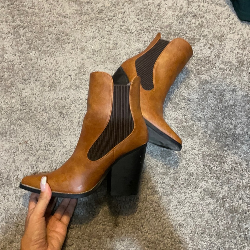 Brown ankle booties.